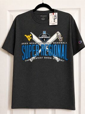 Champion LSU vs WVU 2025 NCAA Baseball Super Regional T-Shirt NWT Men’s M